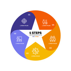 Wall Mural - circle chart infographic template with 5 options for presentations business. shape circle star infog