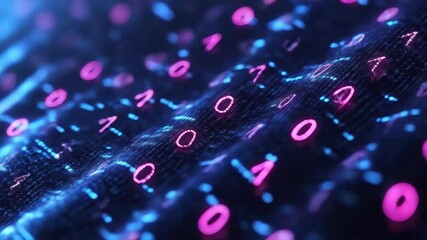 Binary code matrix blue lights & pink numbers
