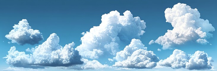 fluffy white clouds against a bright blue sky.