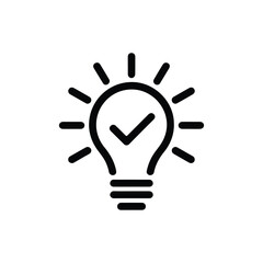 A lightbulb with check mark icon isolated on white background