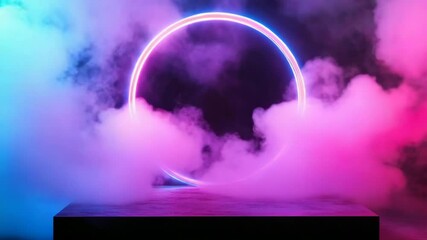 Wall Mural - a vibrant neon circle against a dark backdrop