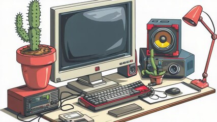 Wall Mural - a desktop computer sitting on a desk, ready for use