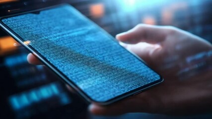 Modern Mobile App Development and Coding on Smartphone Device with Data Flow Overlay
