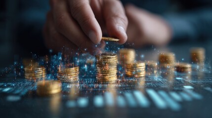 Wall Mural - investment payoff visualization with hands counting real cash earnings.