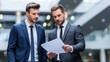 © Attasit - Two businessmen in suits analyzing documents in modern office.