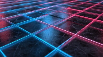 Wall Mural - a floor with a kaleidoscope of colors, including purple and blue neon squares, was present