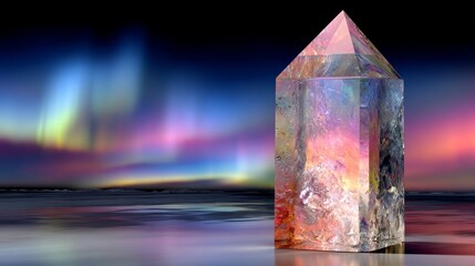 Wall Mural - in front of a dark background, a crystal trophy is exhibited on a table