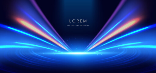 Canvas Print - scene blue light on dark background with effect glowing. futuristic backdrop design concept.