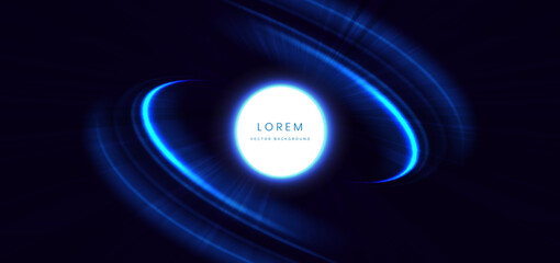 Canvas Print - circle glowing with blue curved ray decoration on dark blue background. hi-speed motion moving conce