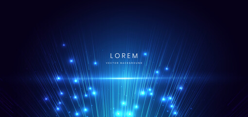 Canvas Print - scene glownig blue light with lighting effect and sparkle on dark blue background.