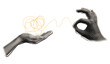 © Emma - Halftone collage untangle knot of problems and mental disorder vector illustration, two hands opened chaotic thread, smart solution concept