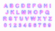 © Hasti - alphabet letters and numbers neon lights glowing pink and blue font on transparent background, png uppercase letters design element