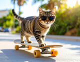 Cool Skateboarding Cat Wearing Sunglasses Outdoors