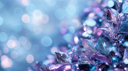 Wall Mural - A blue background with purple leaves and a purple flower