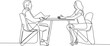 © ideartstuff - Job interview - vector modern simple one continuous line design composition with recruiter and candidate. Minimalist illustration of women and men sitting and talking.