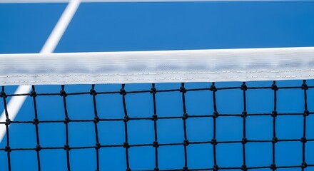 Close-up of a Tennis Net Against a Blue Court Surface, Capturing the Detail and Texture of a Tennis Court Net