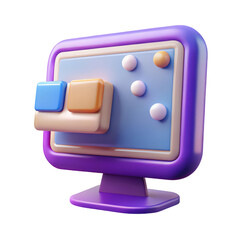 Wall Mural - colorful 3d render of a modern computer monitor with pastel buttons and user interface elements for 
