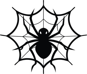 Halloween spider and  spider web  black silhouette vector