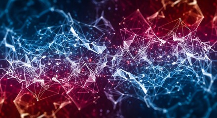Wall Mural - Abstract digital network of glowing lines and points with red and blue hues