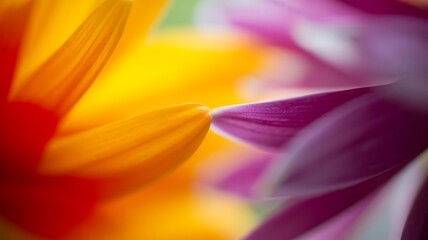 Canvas Print - vibrant yellow and purple flower petals abstract macro image