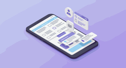 Wall Mural - mobile app user interface design vector illustration: isometric 3d style for digital development