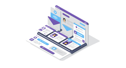 Wall Mural - digital communication interface vector illustration: isometric layout for web and app design