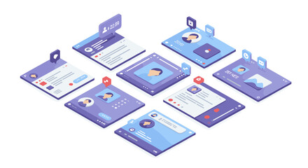 Wall Mural - isometric social media interface vector illustration for digital design projects