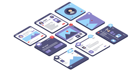 Wall Mural - isometric social media interface concept vector illustration for app design