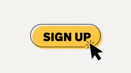 Flat Design Illustration Yellow Sign Up Button with Cursor