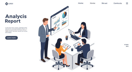 Business analysis report vector illustration for web design in isometric style