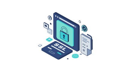 Isometric vector illustration of ssl encryption in web security design