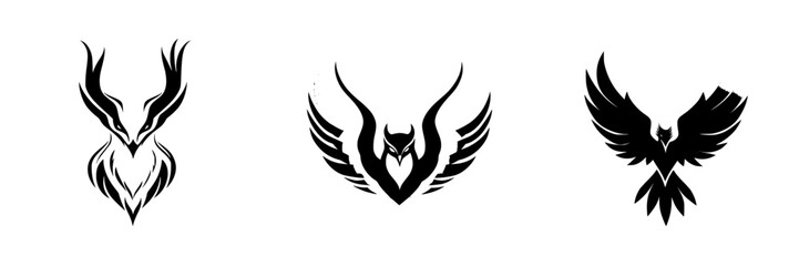 Wall Mural - Black icon designs featuring stylized owl and eagle motifs, perfect for branding and artistic projects