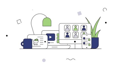 Wall Mural - employee management system animation with hr database and user profiles