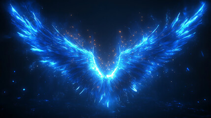 Wall Mural - luminous blue angel wings sparkling amidst a dark cosmic sky majestic energetic winged creature myst