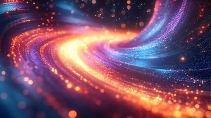 Wall Mural - luminous galaxy background with sparkling glitter particles in orange purple and blue for scifi desi