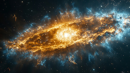 Wall Mural - majestic galaxy formation with golden nebula and blue wisps against starry background captivating ce