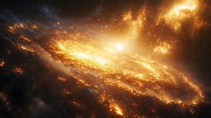 Wall Mural - majestic galaxy view with golden light cosmic dust and nebulae spectacular space exploration