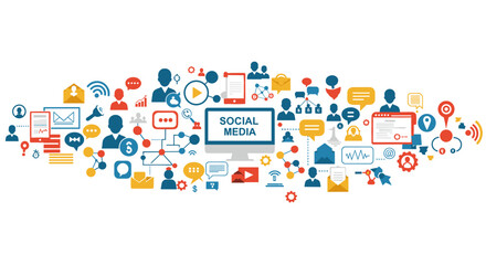 Social media network design with flat vector illustration for digital marketing and communication