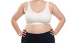 © New Africa - Weight loss. Plus size woman in underwear on white background, closeup