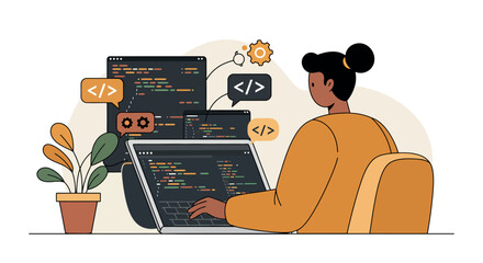 Flat style programming vector illustration for tech design and coding education