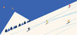 © Yana - Minimalist winter sports scene with skiers and snowboarders going downhill on snowy mountain slope. Clean layout for banner or winter holiday promo. Perfect for seasonal design, winter vacation