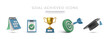 © bs_k1d - Achievement Icons Featuring Trophy, Target, Calendar, Graduation Cap, and Clipboard in Modern 3D Style. Ideal for Success and Goal Concepts in Education or Business. Vector Illustration.