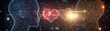 © NingPhattraphorn - Two digital human profiles connected by glowing heart symbols, representing emotional connection and digital love in a futuristic, abstract style, AI dating application