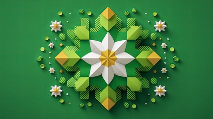 Wall Mural - Green and White Star Surrounded by Smaller Stars on a Dark Background