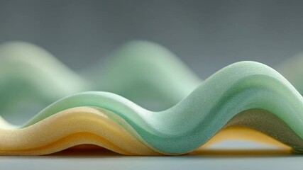 Dynamic orange sphere animation balancing gracefully on abstract pastel wavy surface
