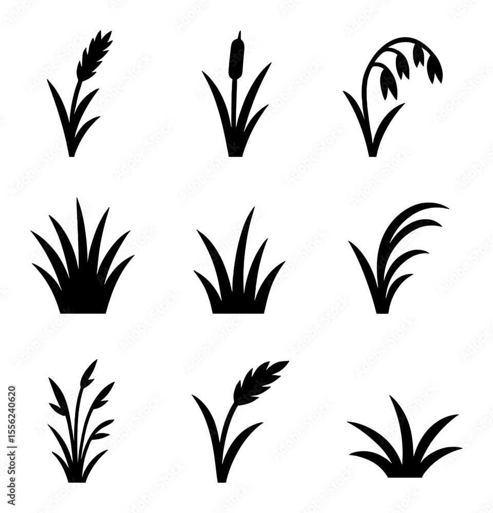 Prairie Icon Native Grass Icons. Solid, filled icons set of native grasses: prairie ...