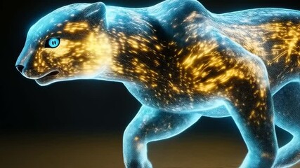 Futuristic Digital Leopard Animation, Glowing Circuits and Holographic Design