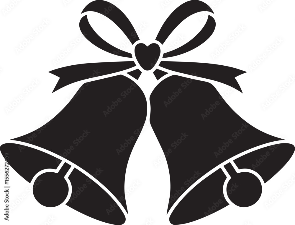Minimalist Black Wedding Bells Icon with Bow Stock Vector | Adobe Stock