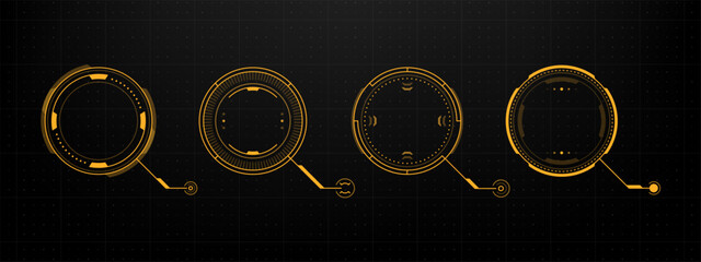 Futuristic hud vector graphic elements. High tech digital display for ui concept. Abstract cyber interface frame on black background.