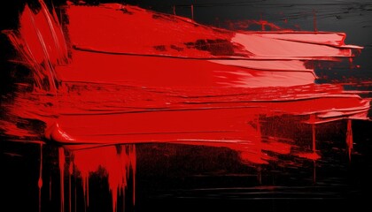 Wall Mural - bold red acrylic brush strokes on black canvas with textured edges and grunge details for modern web
